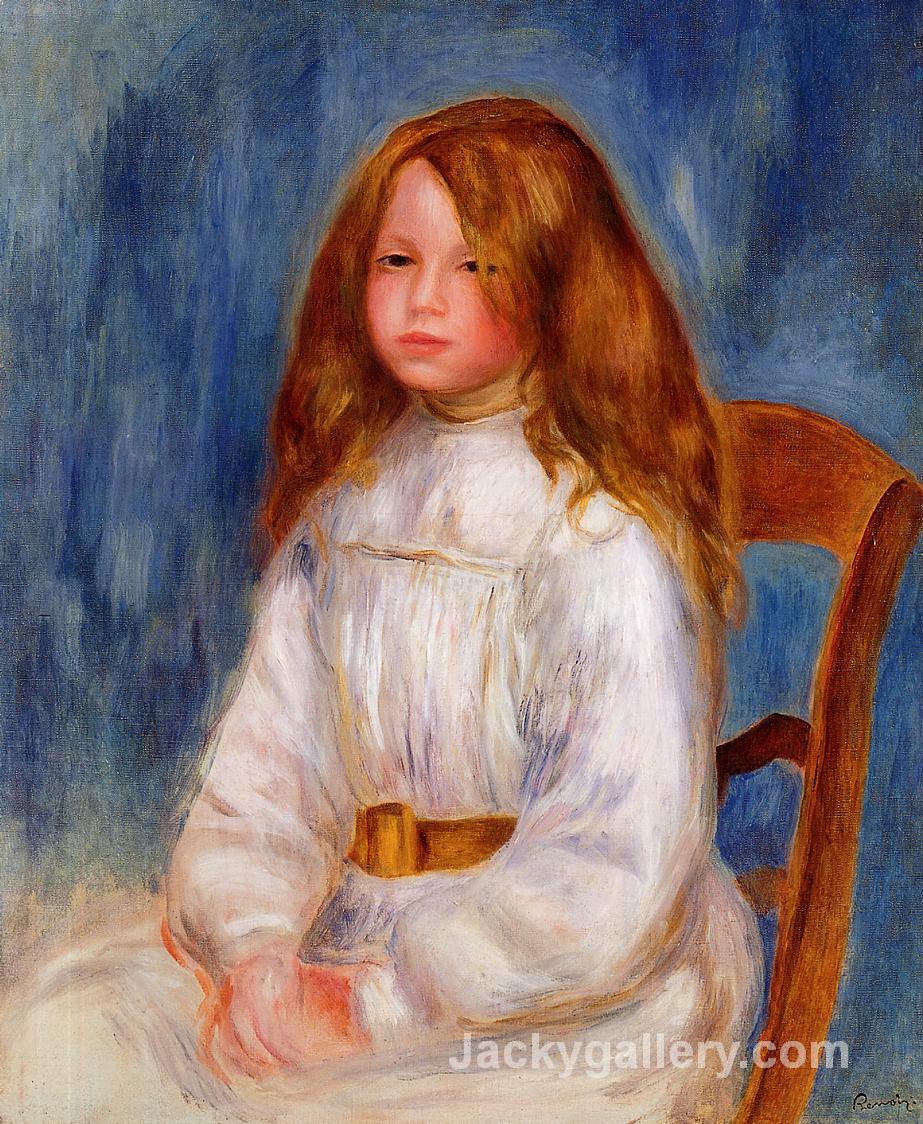 Seated Little Girl with a Blue Background by Pierre Auguste Renoir paintings reproduction